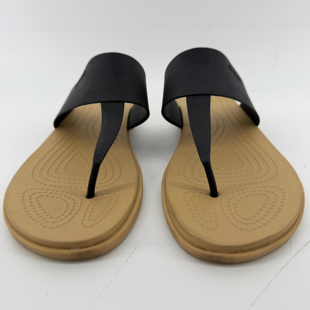Crocs Tulum Flip Flop Sandal Tan Black Women 11 Slip On Casual Comfy Beach Vacay - Picture 2 of 7